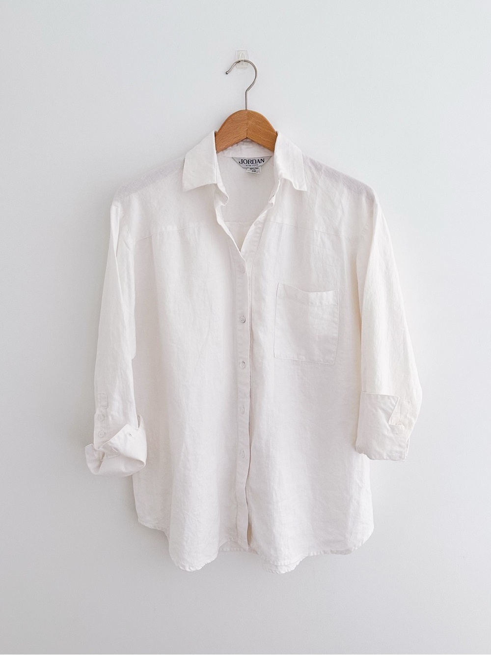 90s Vintage White Linen Shirt Oversized Button Down Made In Hong Kong Size S